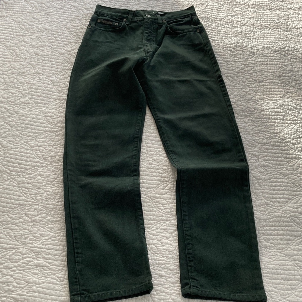 Vintage Calvin Klein Dark Green Straight Leg Jeans Cotton High Waist, 7